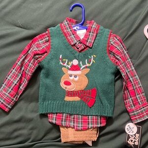 3 piece Christmas set.  Vest, pants, shirt. Size 12 month